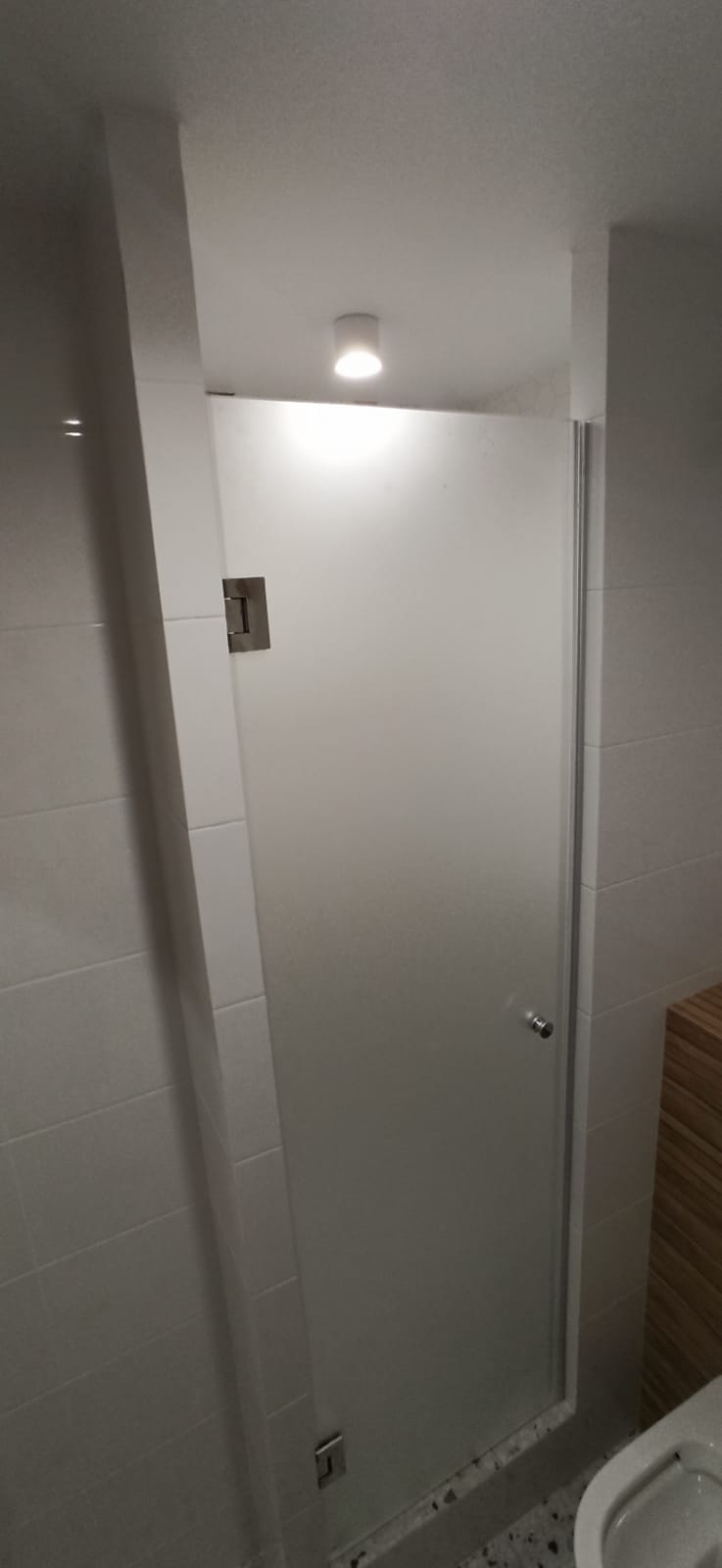 душевая угловая трапеция нестандартная золотая фурнитура матовое стекло